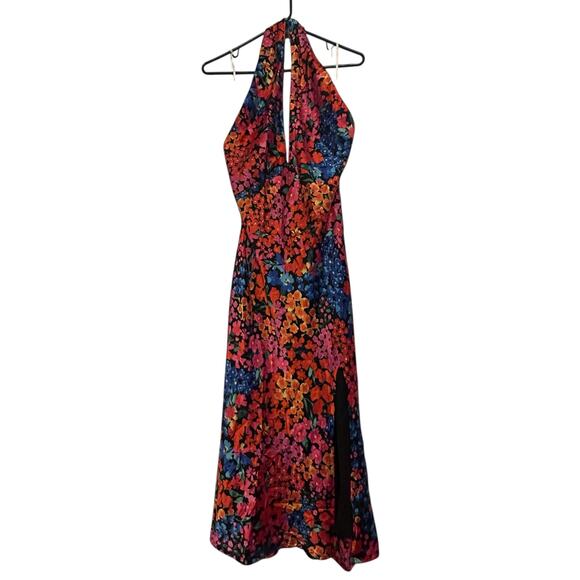 Lulus Bold Presence Floral Satin Halter Midi Dress - Size S - Picture 4 of 15